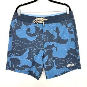 Fair Harbor Blue Print Board Shorts Drawstring 34 Waist zq